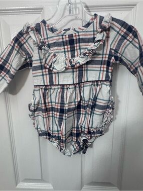 RuffleButts Baby Girl Plaid Bubble Romper 6-12M Long Sleeve Fall Outfit
